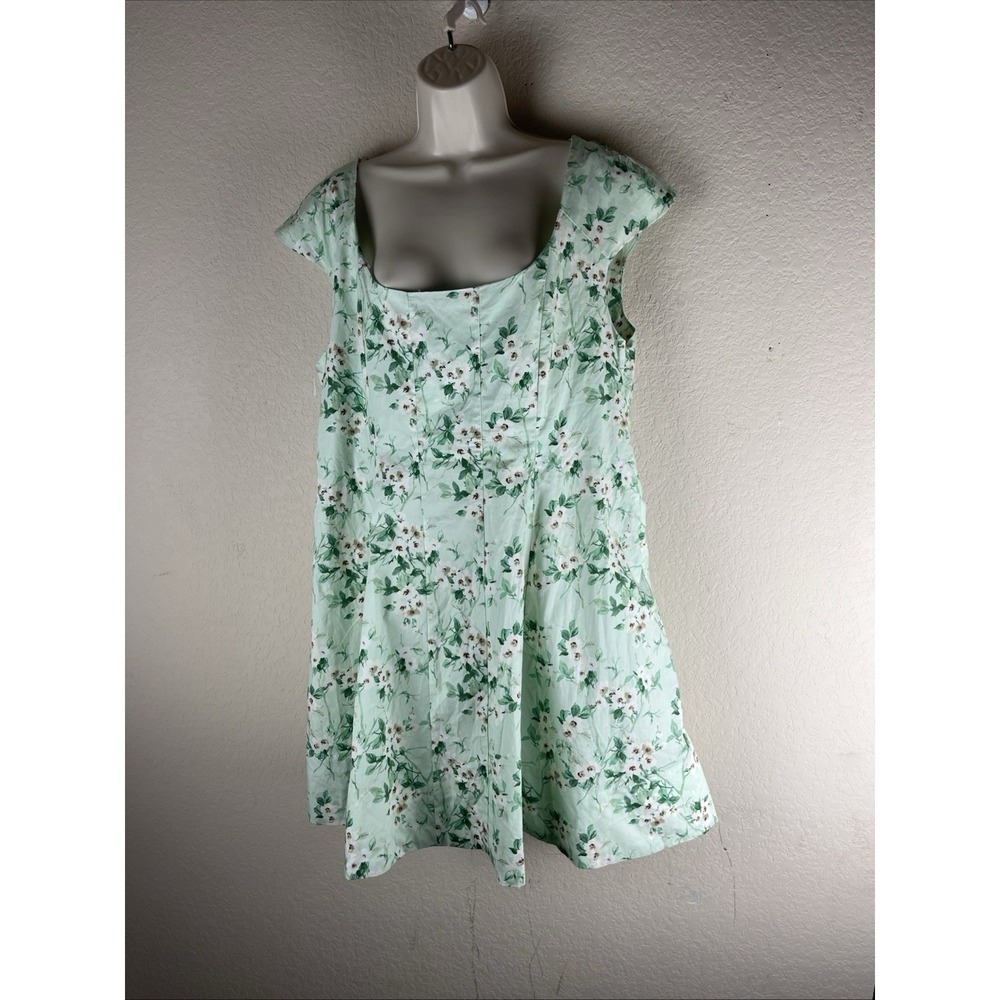 A New Day Mint Green Floral Square Neck Fit & Flare Dress Size 16 Cap Sleeve
